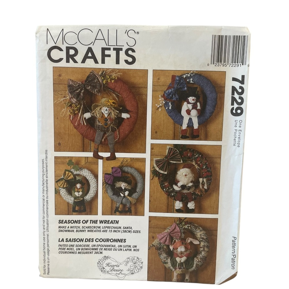 McCall's 7229 Decorative Wreaths Craft Sewing Pattern Uncut FF